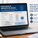 Simulador de imposto de renda exibido em notebook com cálculo do imposto devido e alíquota efetiva aplicada