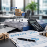 Ambiente corporativo com profissionais analisando documentos fiscais e dados tributários em escritório moderno